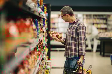 A person shopping for food in a retail store