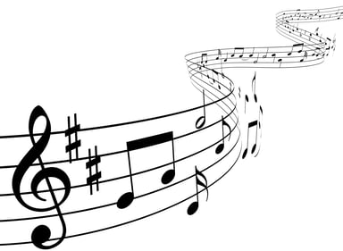 Wavy band of musical notes rising higher