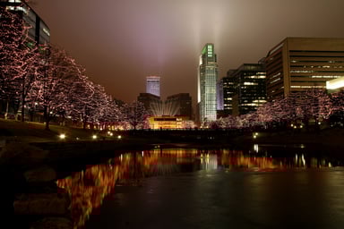 Omaha Nebraska skyline at night