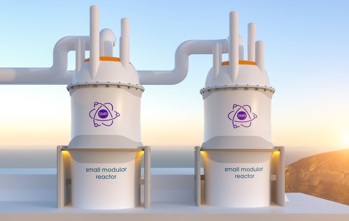 Two small modular nuclear reactors connected to each other.