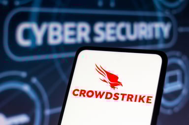 The CrowdStrike logo displayed on a smartphone