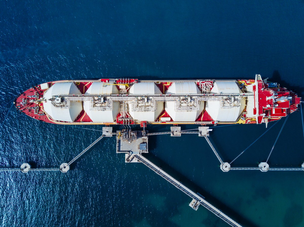 An oil tanker from above.