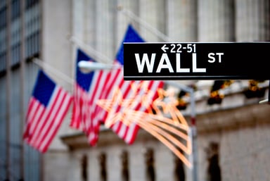 Wall Street Sign American Flags