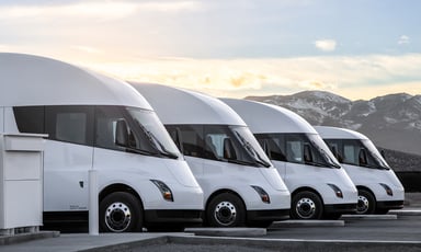line of tesla semi trucks