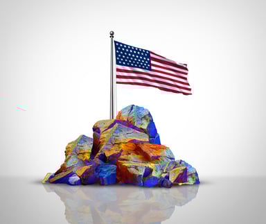 USA Flag atop rare earth metals
