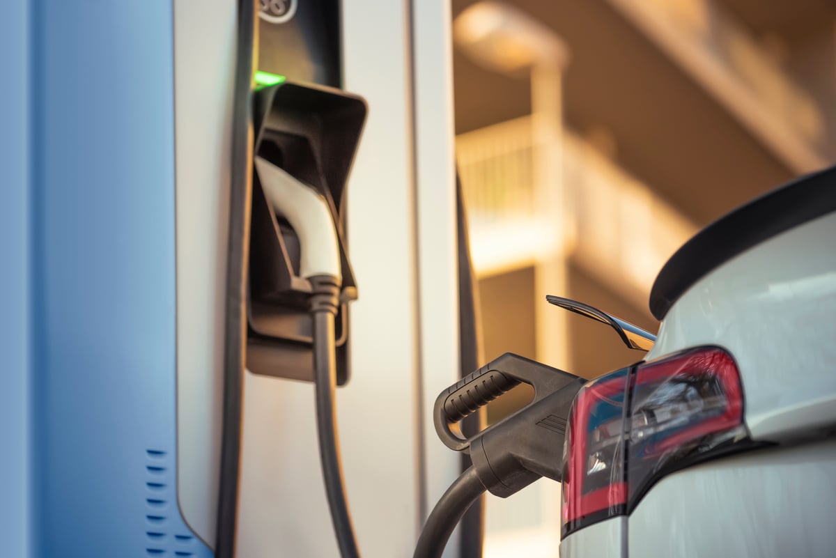 Tesla vehicle at a charging station