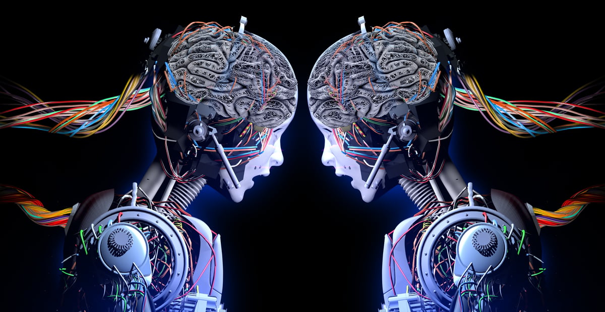 Two robots facing each other.