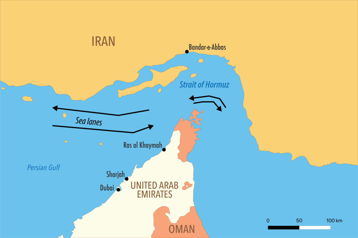 A map of the Strait of Hormuz