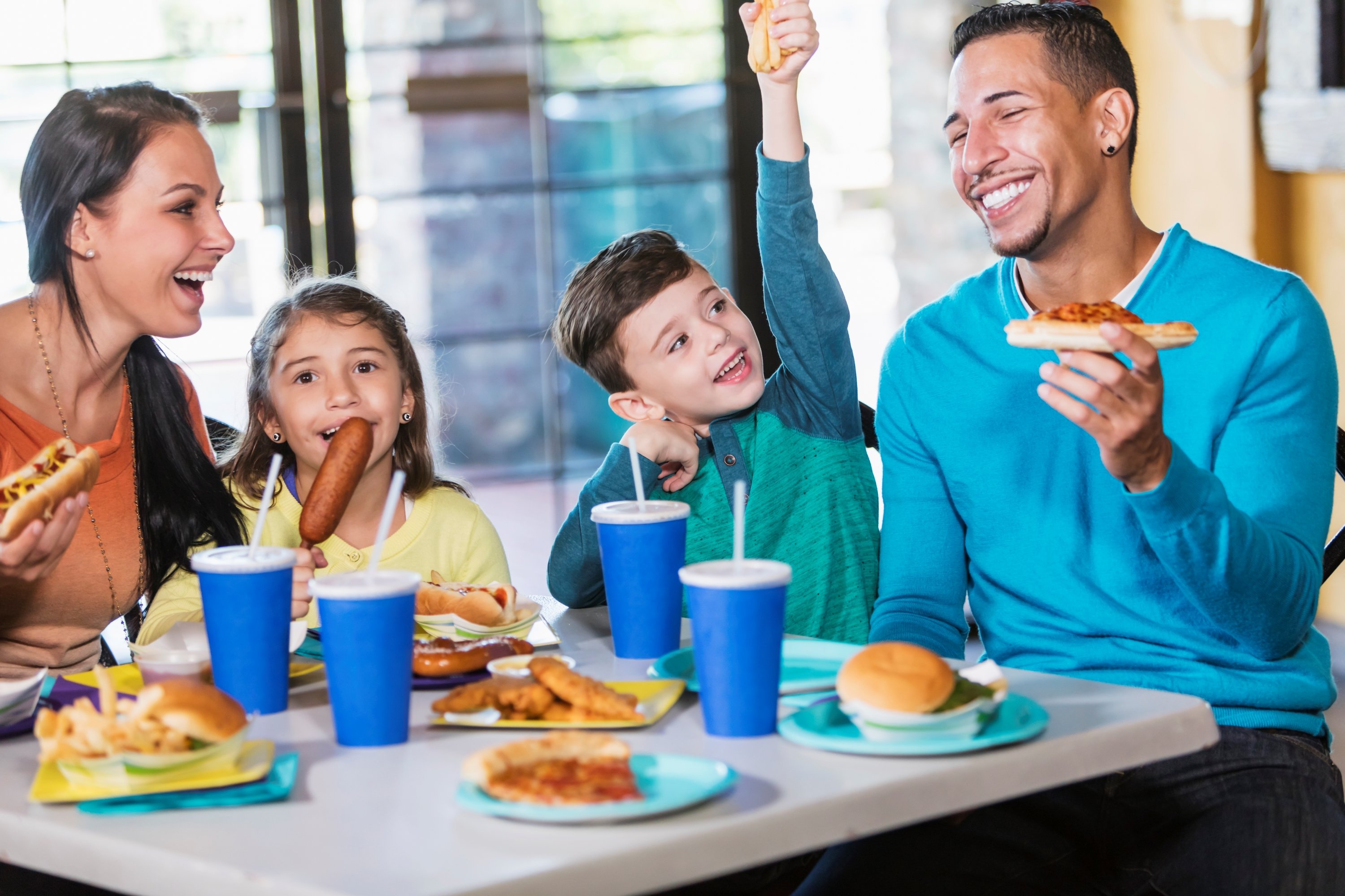Family eating at a restaurant.