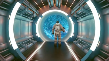 Astronaut in a spaceship looking at space
