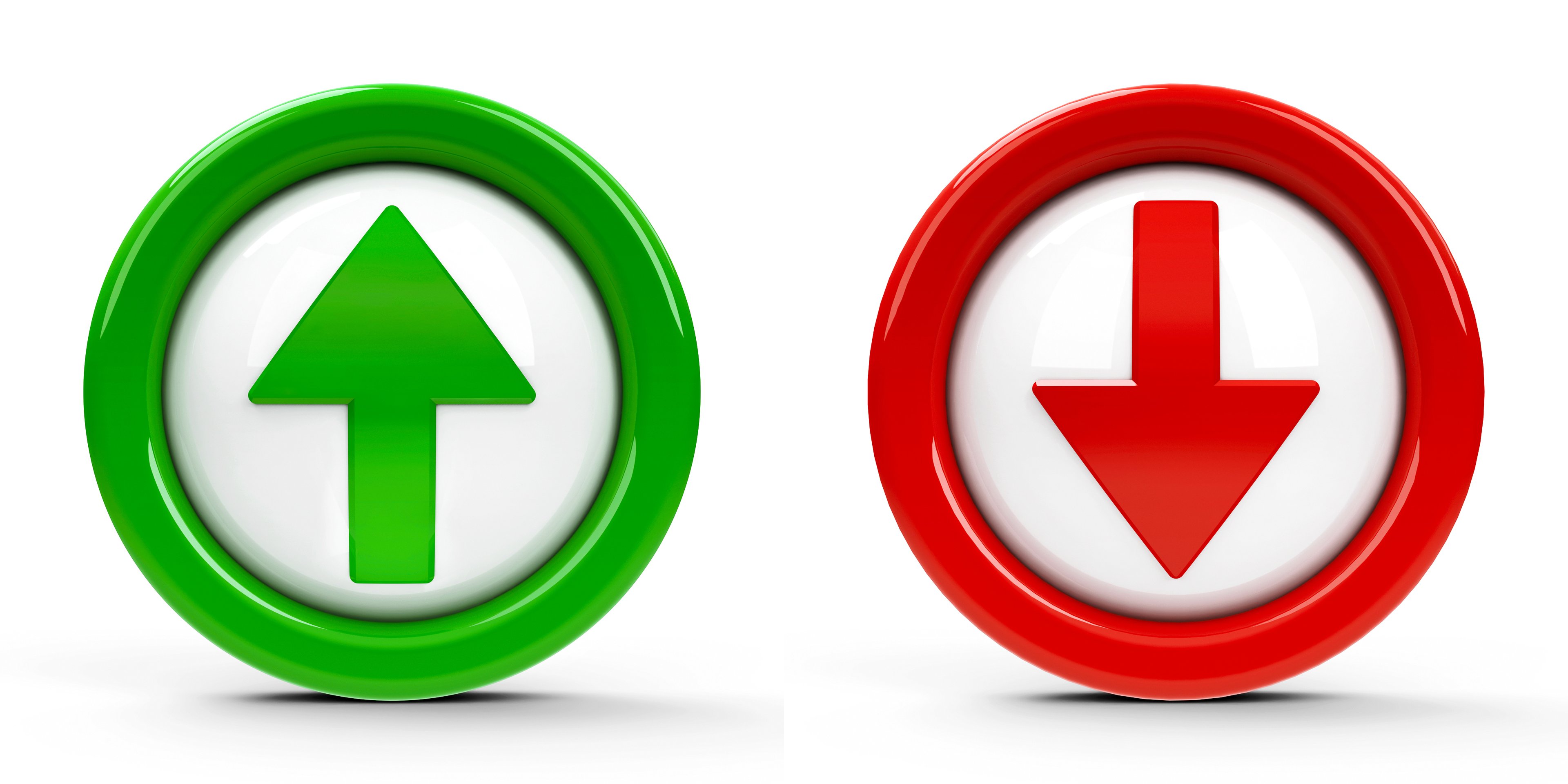 Green up arrow button and red down arrow button.