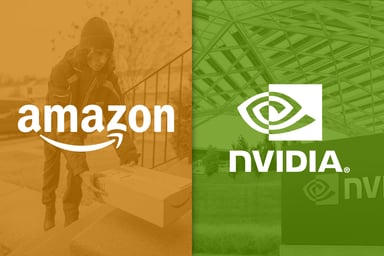 Amazon and Nvidia logos over company images
