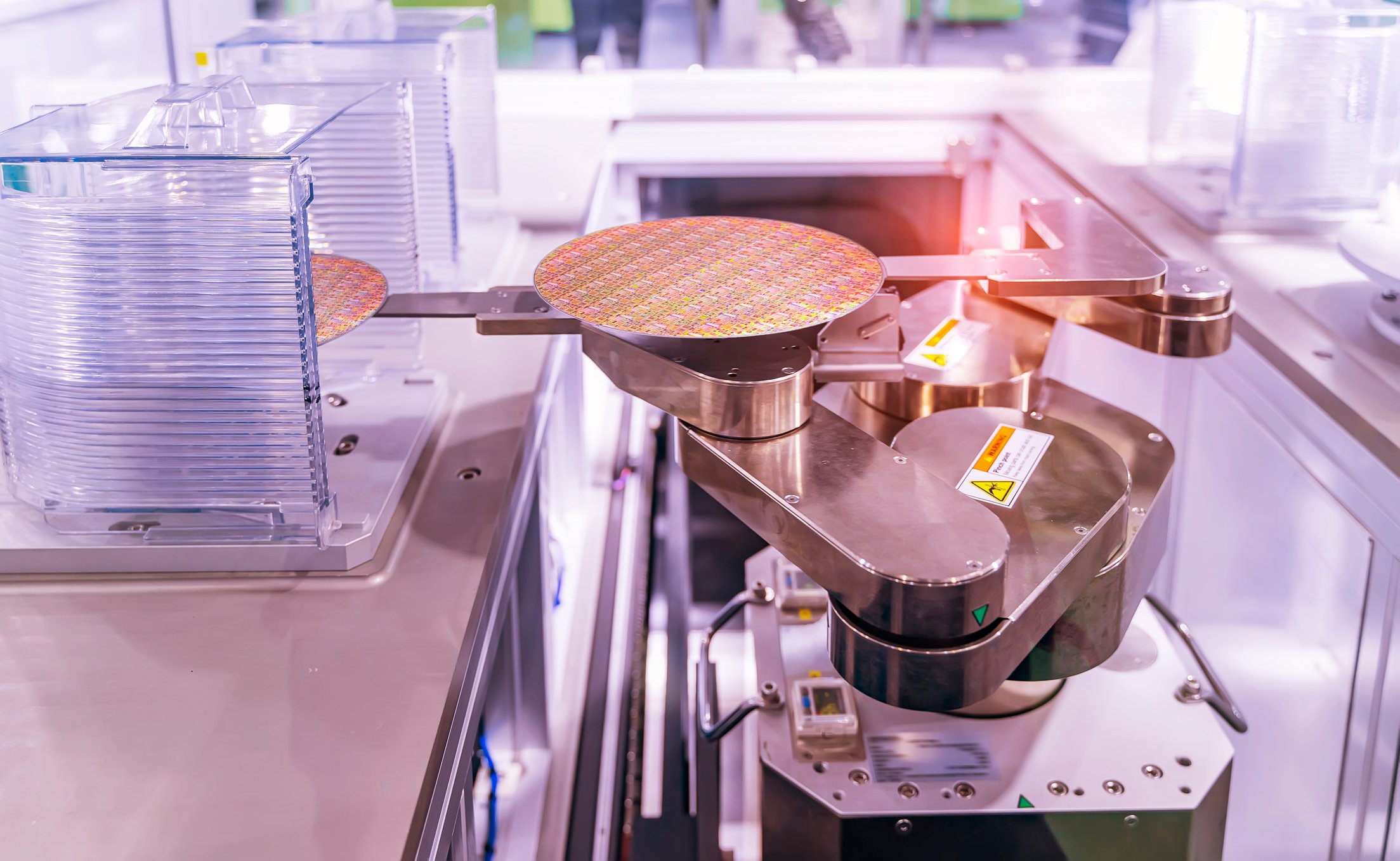 Silicon wafers in semiconductor clean room