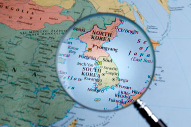 Map of Korea under a magnifying glass