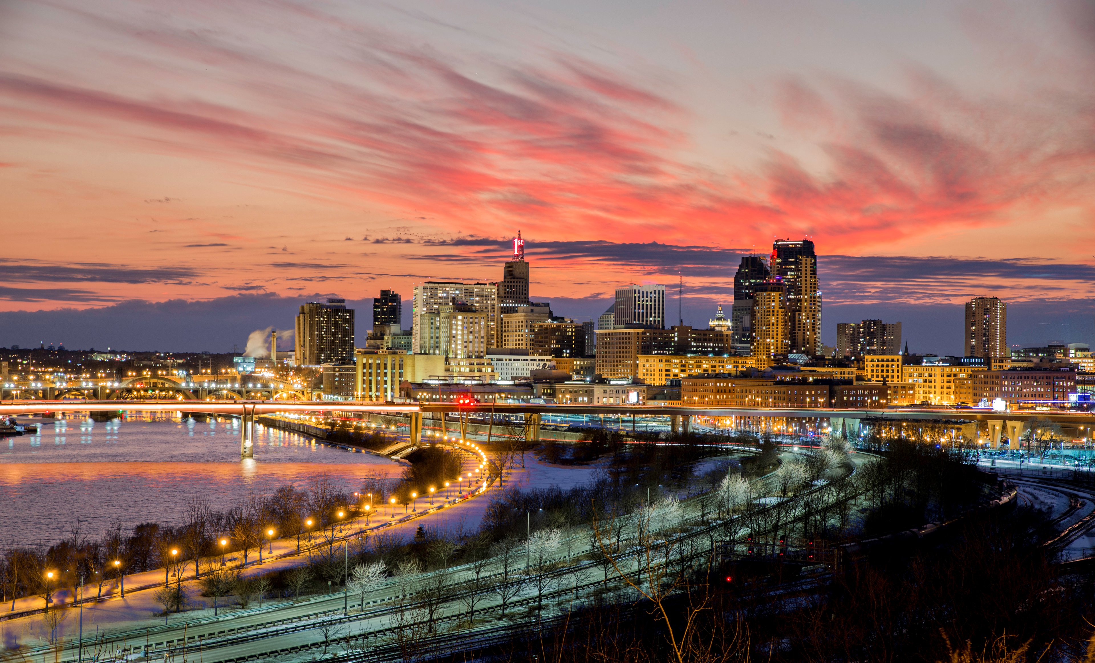 city lights at dusk