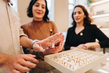 ring shopping at a jewelry store - signet
