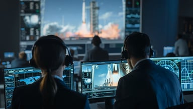 People working on a rocket launch