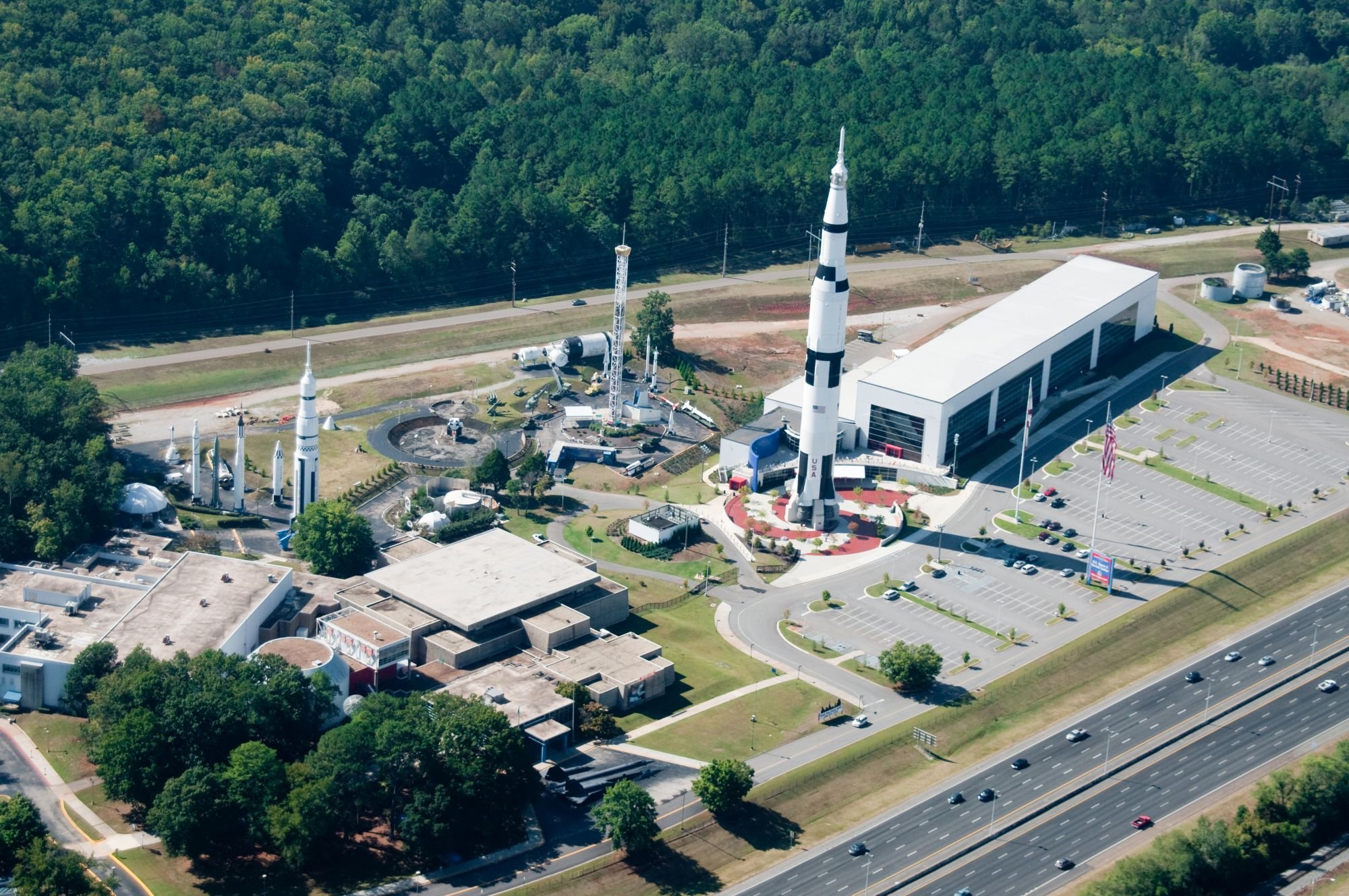 A rocket at a launch pad.