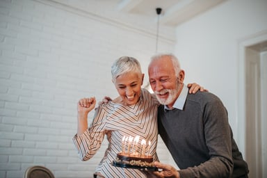 Senior couple birthday cake GettyImages-906043636