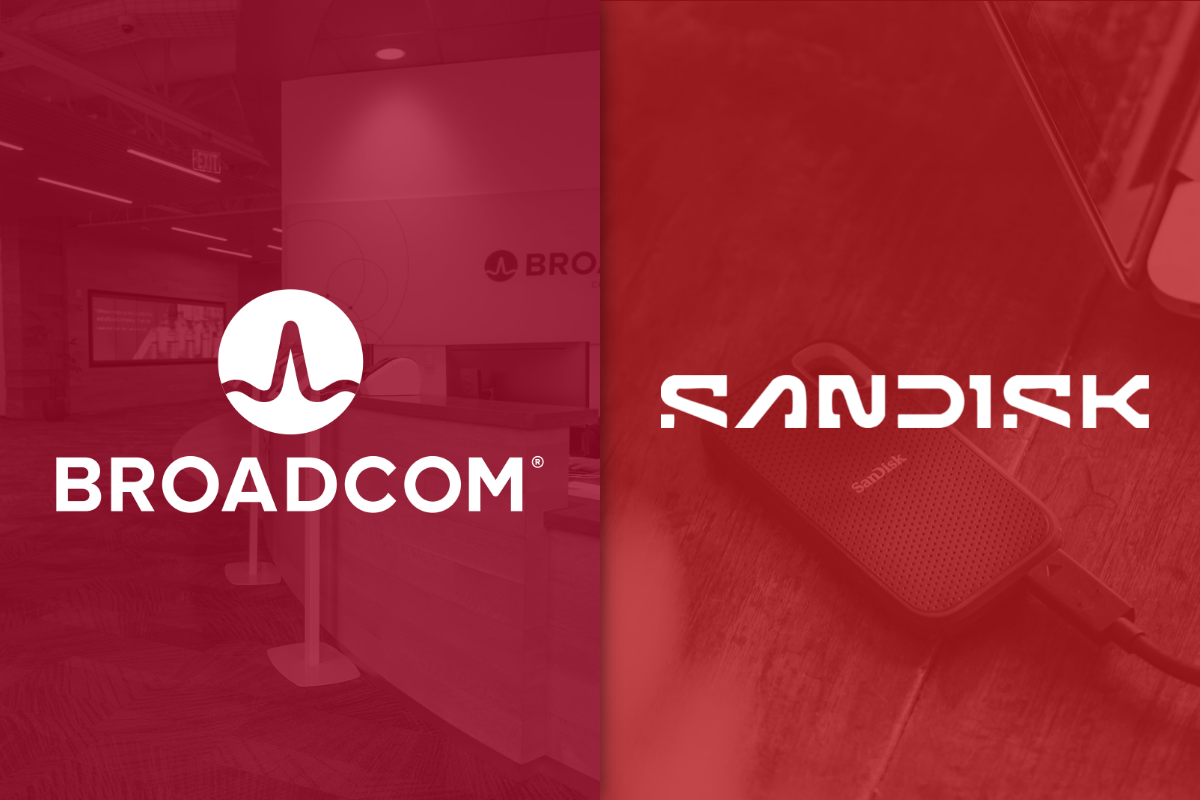 Broadcom and Sandisk logos.