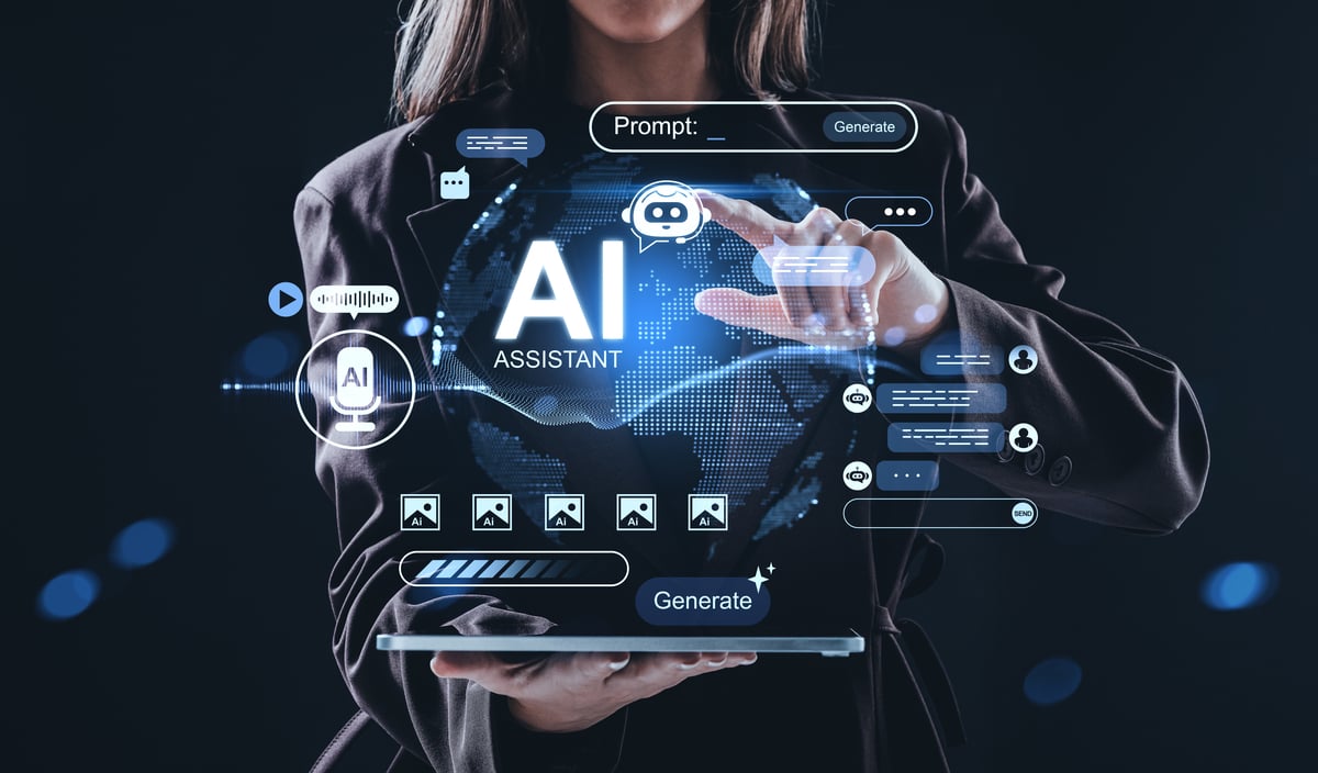 investor touches digital AI icons.