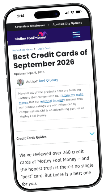 The Motley Fool Money site shown on a phone