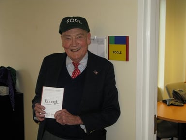 Jack Bogle wearing Fool hat