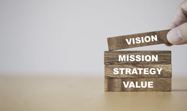 Words vision, mission, strategy, and value written on blocks.jpg