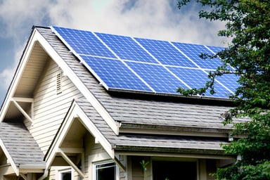 Roof of a home with solar panels