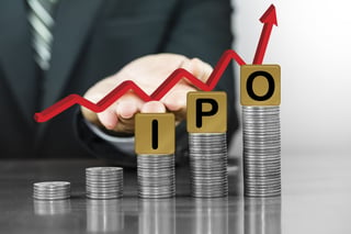 Arrow rising over the word IPO and coins.