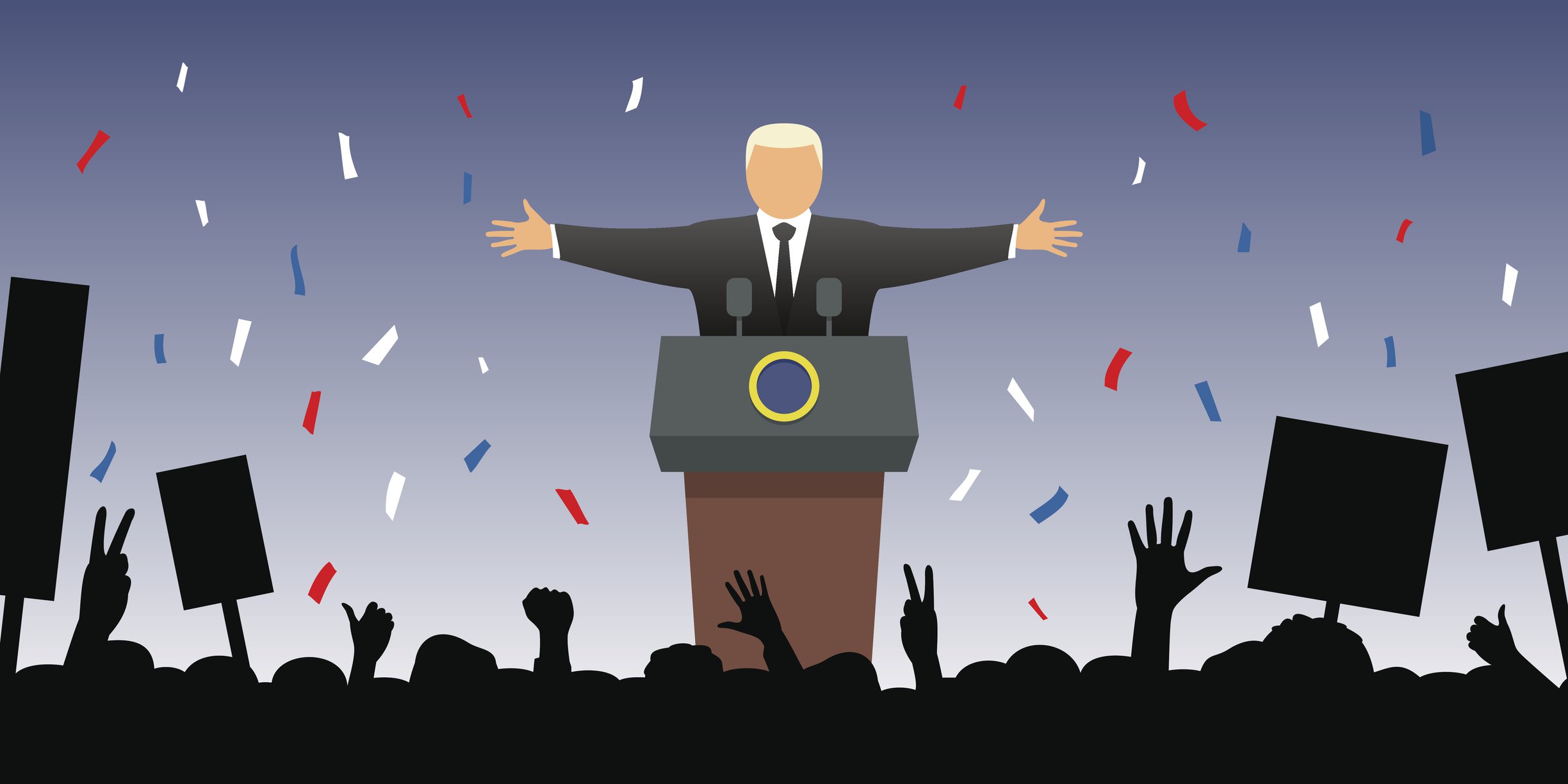 Candidate at podium with confetti