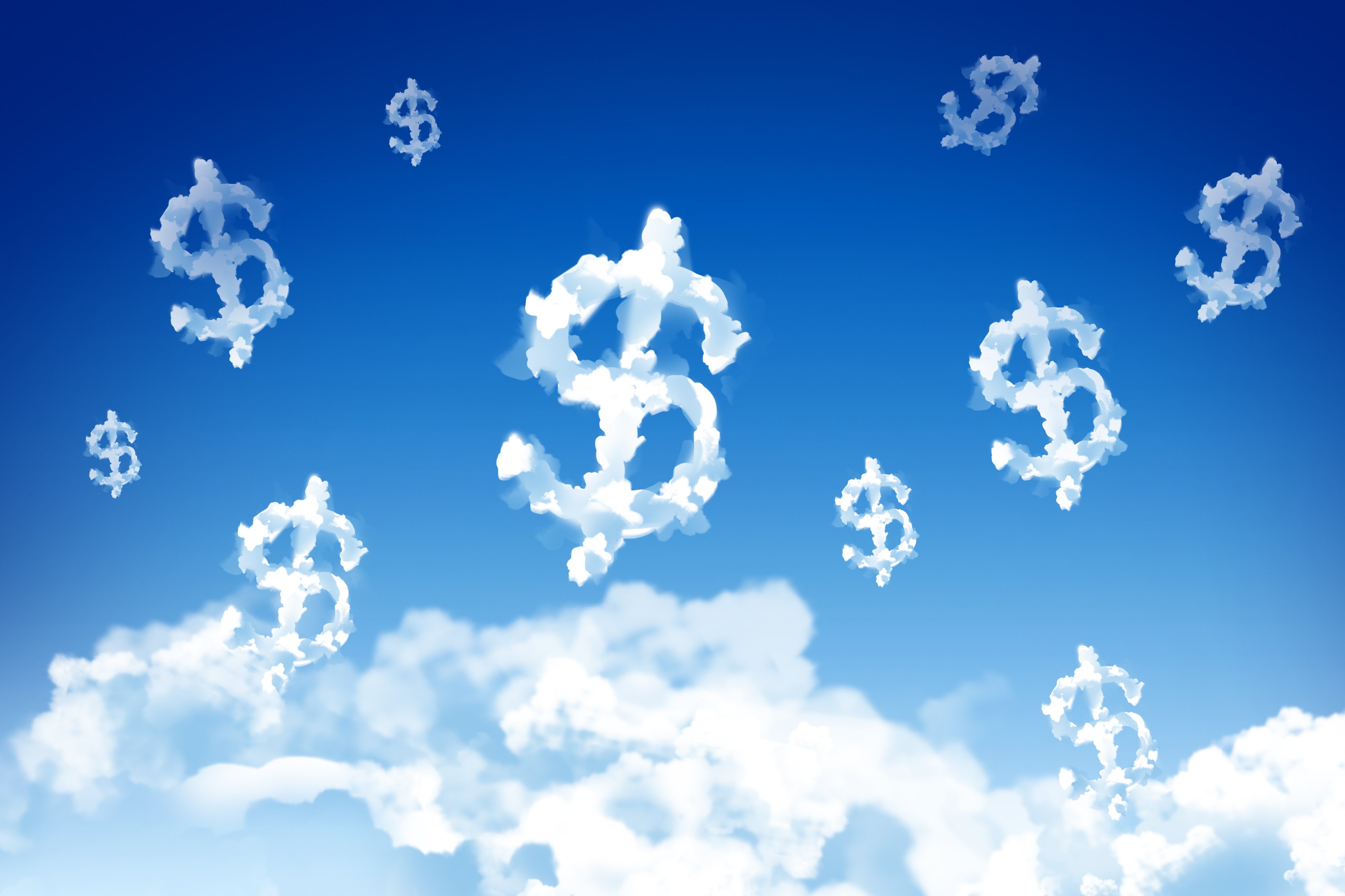 Clouds shaped like dollar signs floating in the sky.