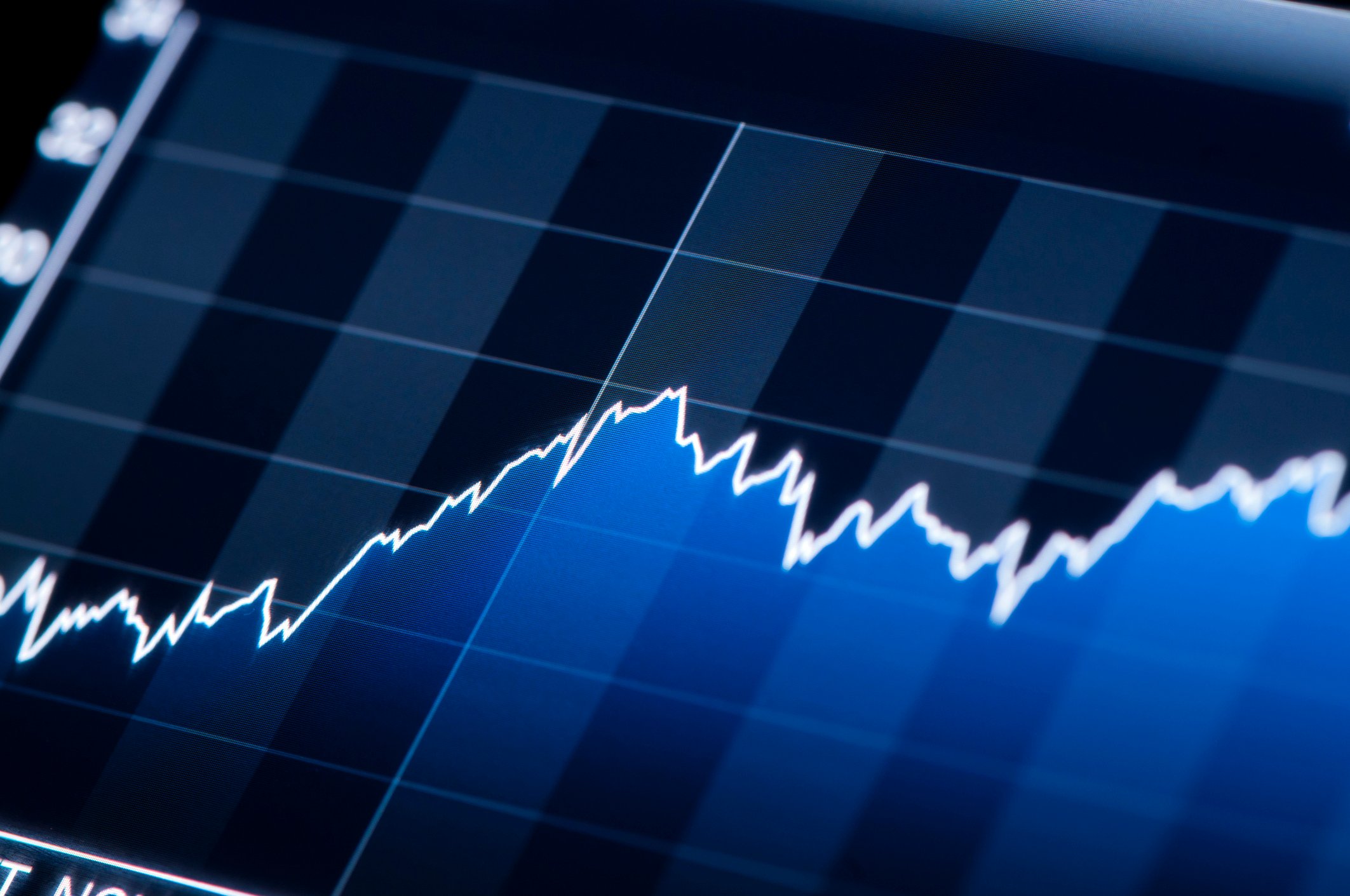 A stock chart rising on a blue background.