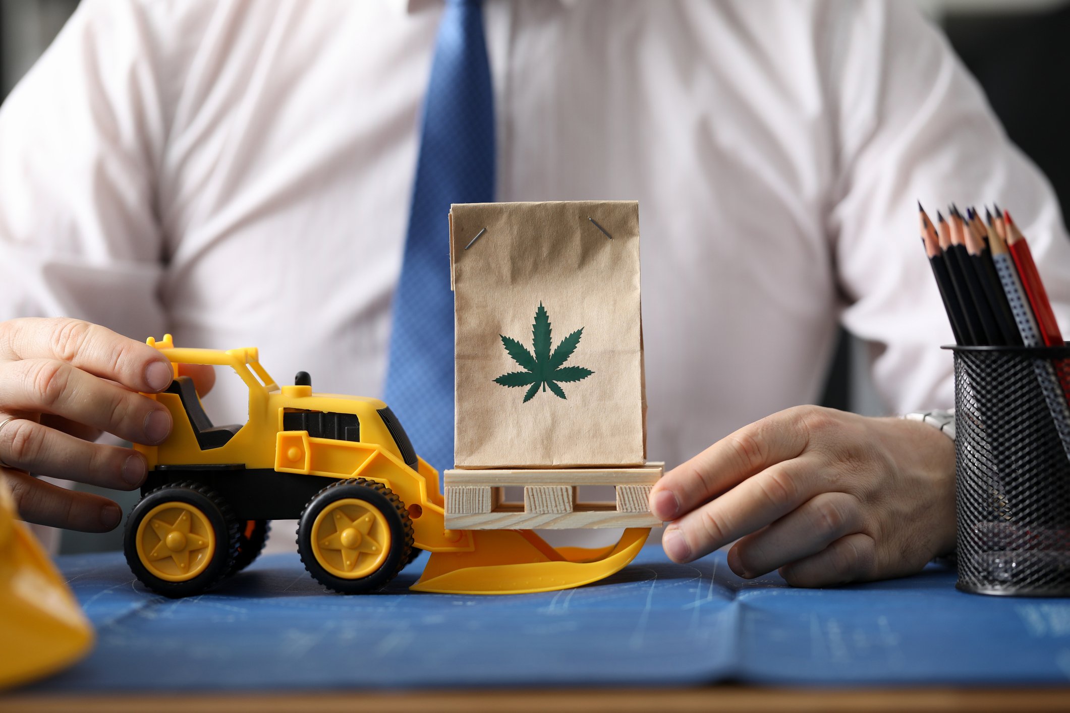 cannabis front-end loader and person
