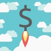 dollar sign rocketing into the sky with clouds