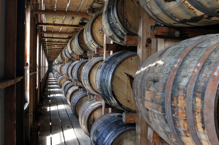 Whiskey barrels aging at Wild Turkey Distillery 