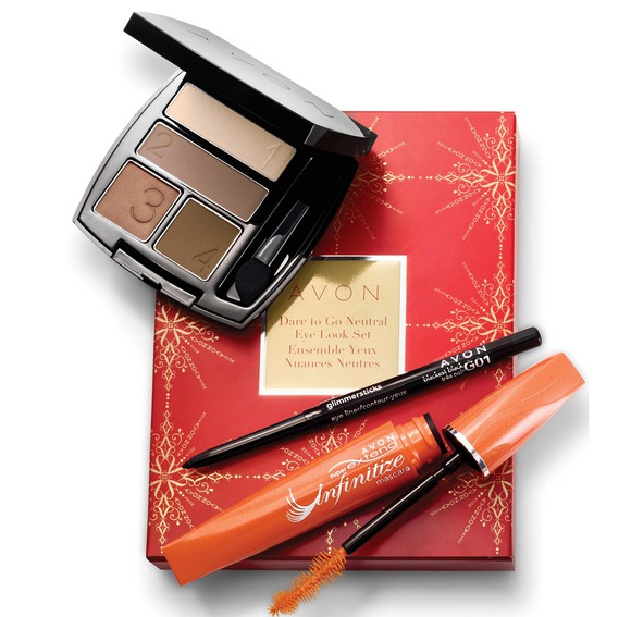 Avon book with cosmetic products.