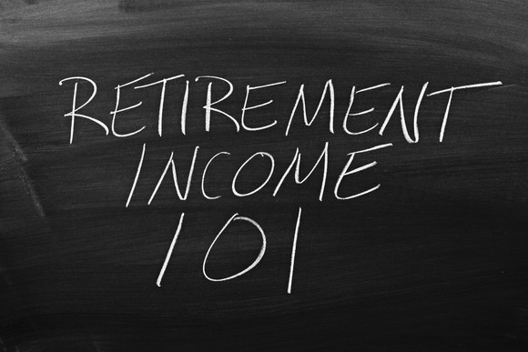 Blackboard on which is written "retirement income 101."