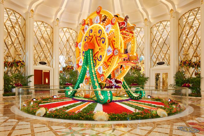 Image of a flower ferris wheel in Wynn Palace.