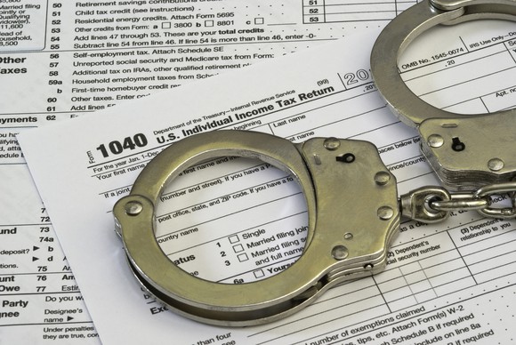Tax return with handcuffs