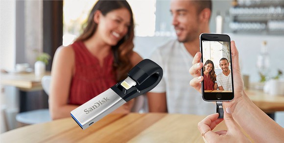 A SanDisk USB drive for smartphones.