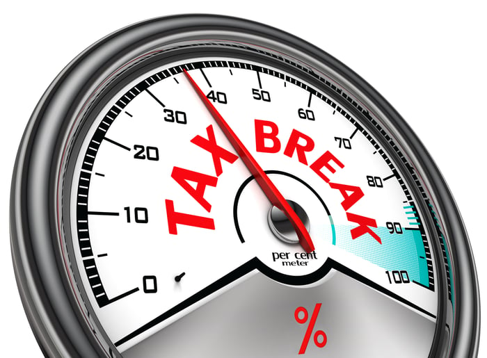 Big dial labeled "tax break"