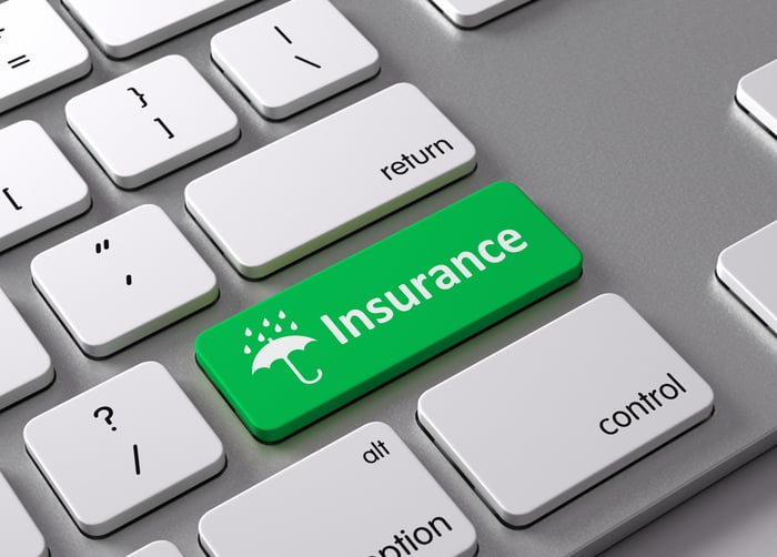 Green button on keyboard that's labeled "insurance" with an umbrella icon