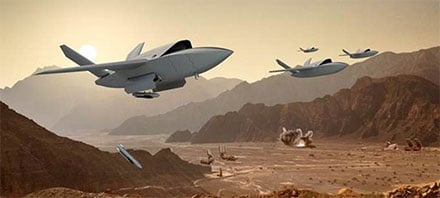 An artist's depiction of drone fighter jets.