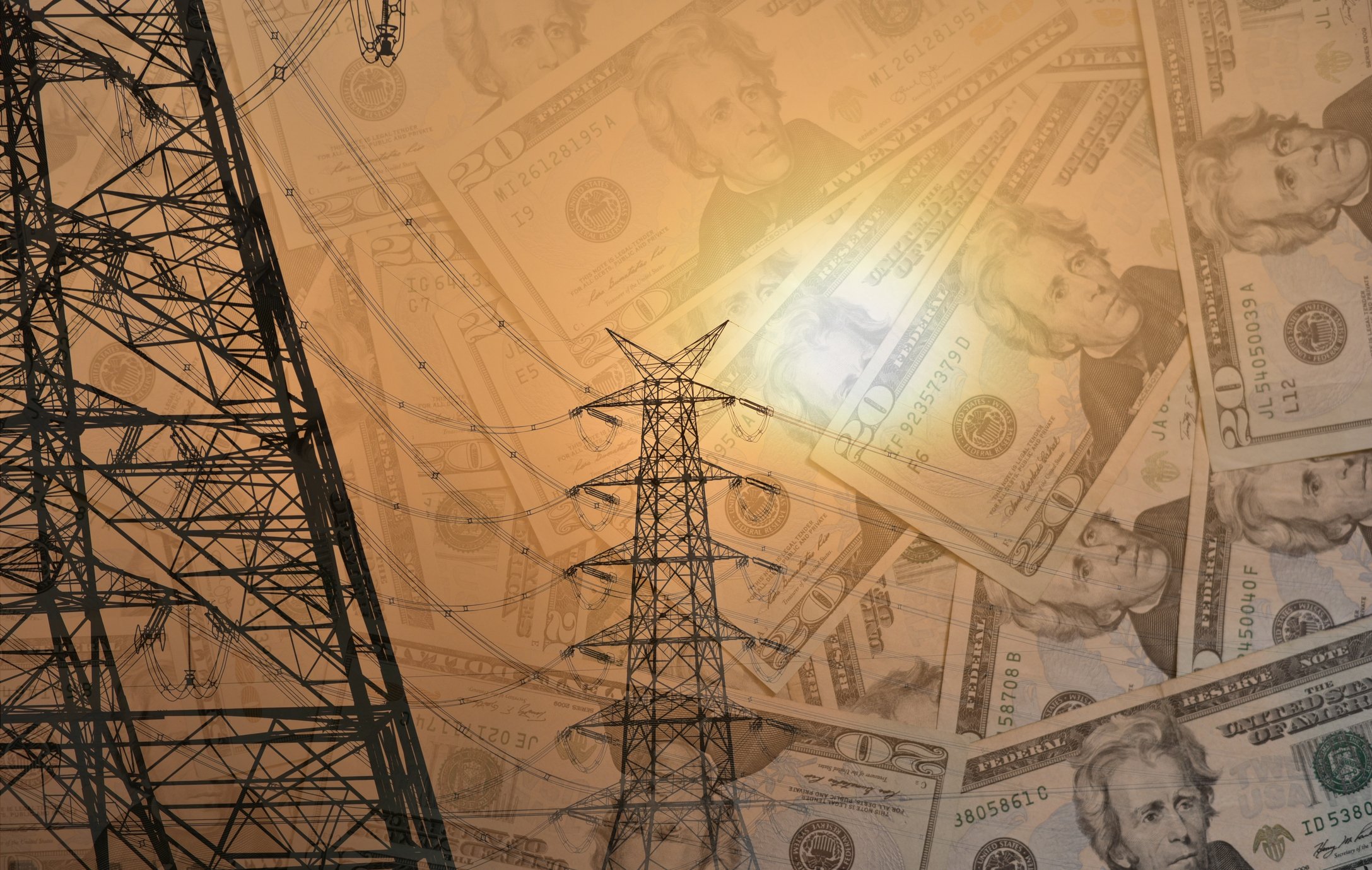 Electric pylon with high power wires and US Dollars.
