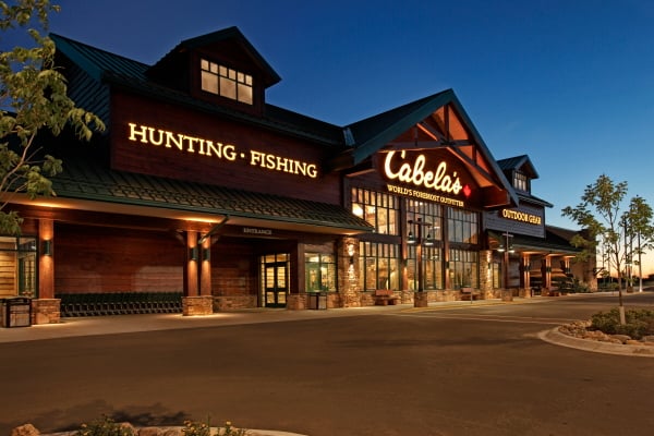 A Cabela's store at night