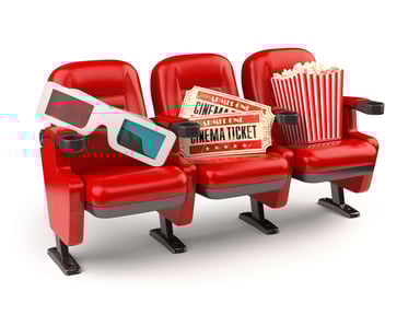 Film Movie Theaters Popcorn Glasses Ticket in Chairs