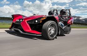 Red three-wheeled Slingshot motorcycle