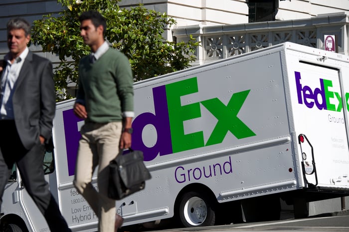 a FedEx ground vehicle 