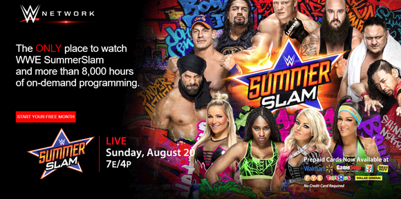 WWE Network Summer Slam 2017 advertisement showing various wrestlers.